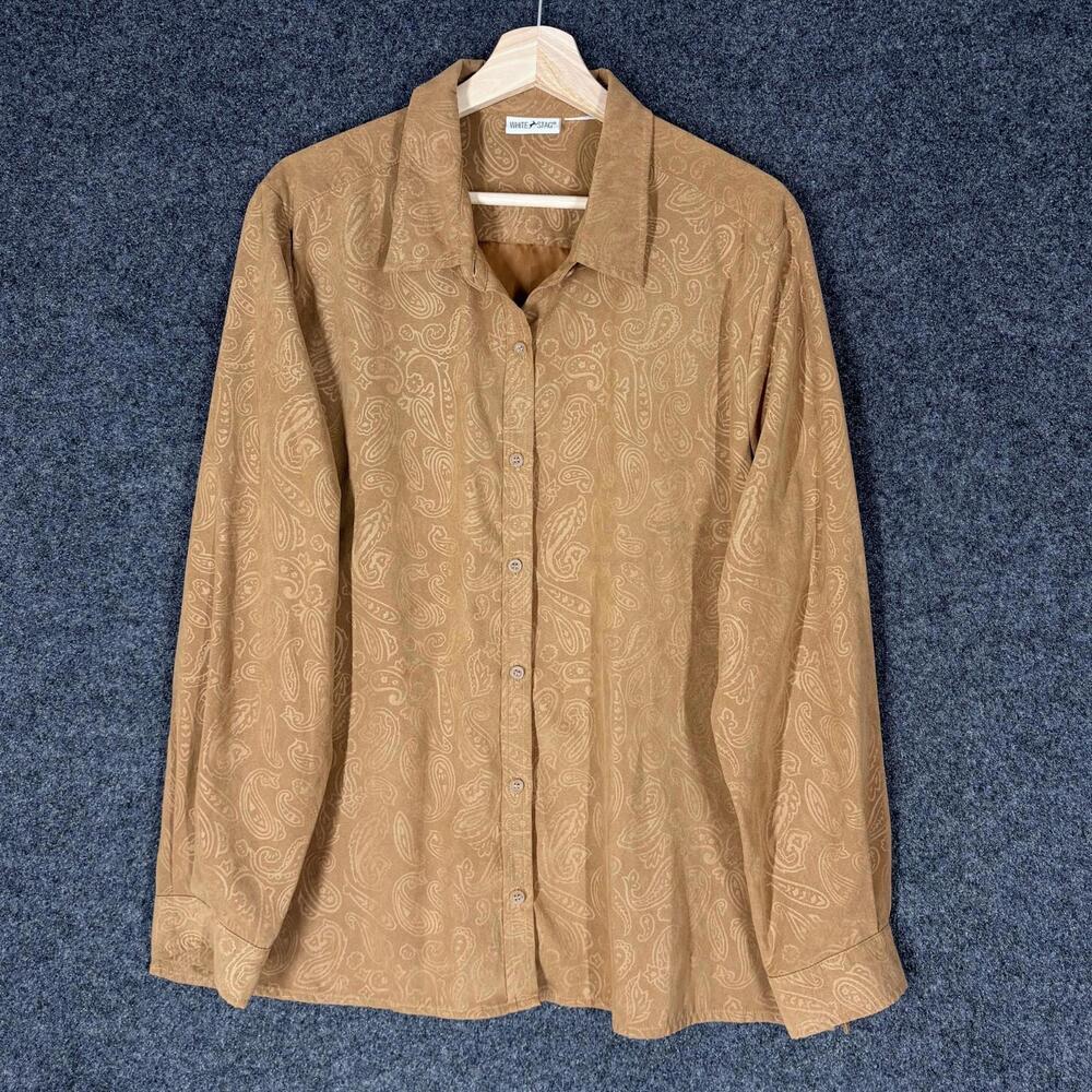 White Stag Shirt Women M Medium Brown Paisley Button Up Collared Long Sleeve